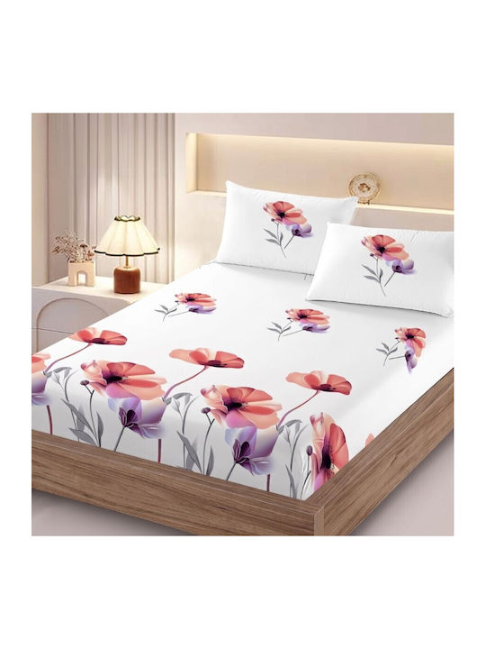 Pucioasa Module Cearceafuri De Pat Cu 2 Huse De Pernă Super Dublu Cu Hugger Din Cauciuc 160x200cm Coral 3 Bucăți