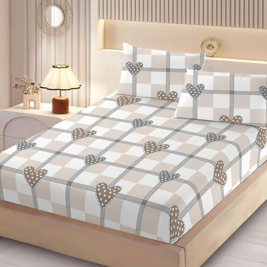 Pucioasa Bed Sheet Set With 2 Pillowcases Double With Rubber Hugger 160x200cm Beige (3 Pieces)