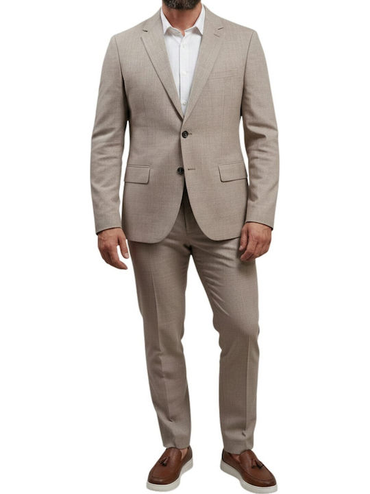 Jeff Men's Suit with Slim Fit Beige