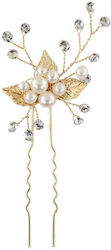 Haar-Accessoire Clip Modell Blätter Kristalle Perlen Gold