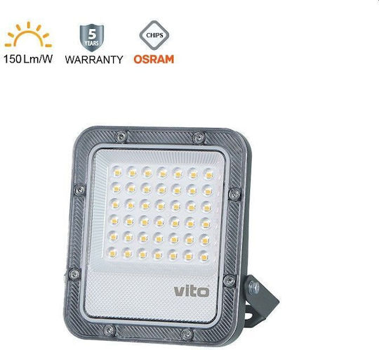 Vito Στεγανός Προβολέας LED 30W Ψυχρό Λευκό 6000K IP65