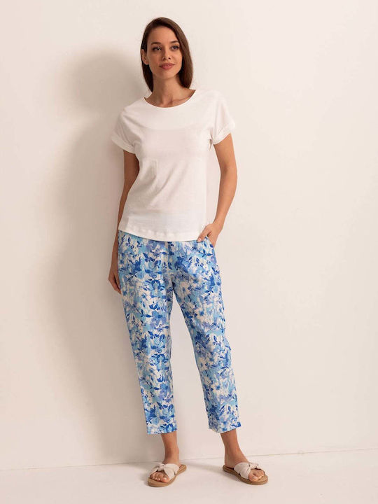 Sofiaman Damen Stoff Capri Hose in Lose Passfor...