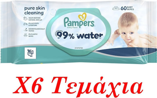 Pampers 99% Water Baby Wipes with 99% Water Fragrance Free Alcohol-Free Parabens Free 6x60pcs