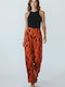 Women's Fabric Trousers in Loose Fit Leopard Ginger
