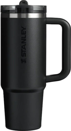 Stanley Protour Flip Becher mit Griff Thermosflasche Kunststoff 890ml Schwarz 2.0 mit Stroh und Handgriff