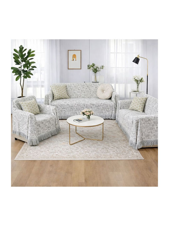 SpitiBazaar Ριχτάρι Τριθέσιου Καναπέ Chenille 180x280εκ. Γκρι