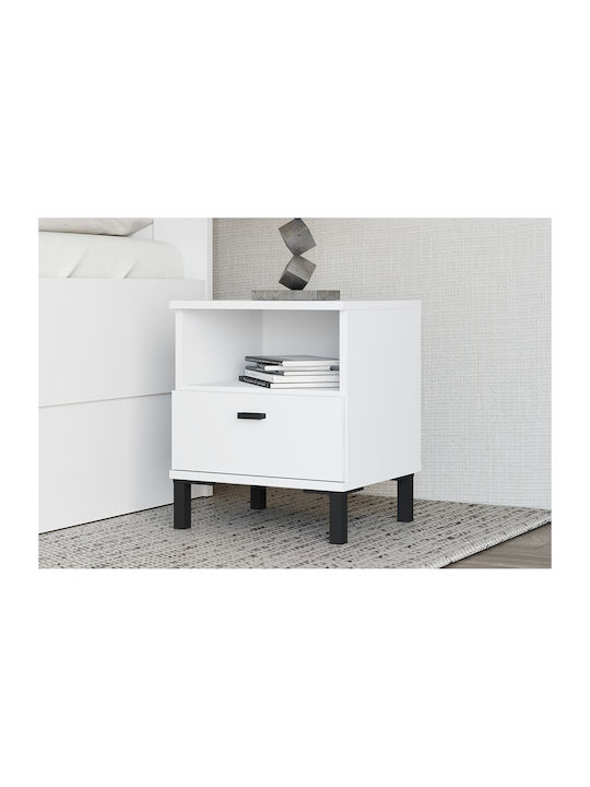 Bedside Table Bitinia Wooden White 38.5x35x45.5cm