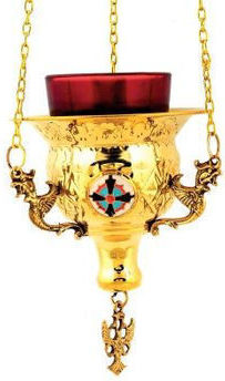 Church Vigil Oil Lamp Hanging Brass Carved Gilded Enamel Size 12 Cm