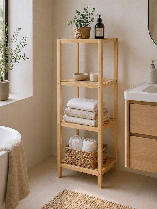 MRShome Floor Bathroom Shelf Bamboo 34x33x111cm