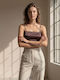 Damen Crop Top Satin Braun Espresso