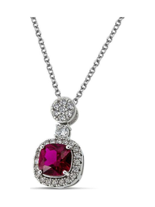 Themelidis Jewels Halskette Rosette aus Weißgold 14K mit Zirkon Rote