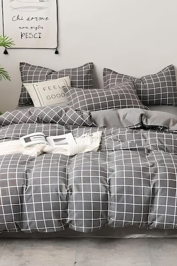 SteweHome Cotton Duvet Cover Set 220x240cm Double With 2 Pillowcases Gray