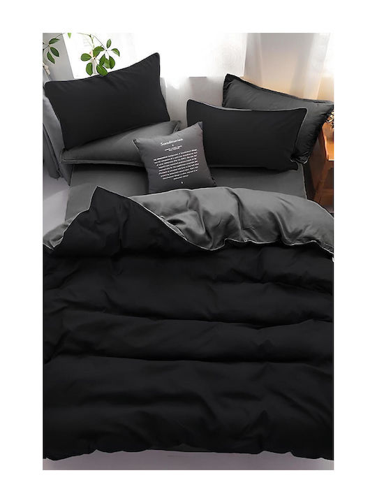SteweHome SteweHome Baumwoll Bettbezug Set 200x220cm Doppel mit 2 Kissenbezügen Schwarz