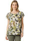 Women's Blouse Floral Khaki