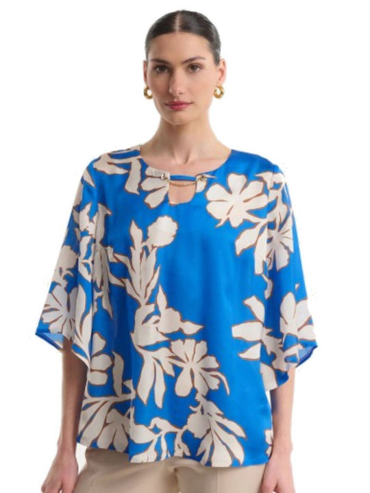 Women's Satin Blouse with 3/4 Sleeve Bluel