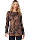 Damen Langärmeliges Pullover Blumen Braun