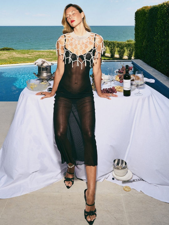 Rock Club Summer Midi Evening Dress with Mesh B...