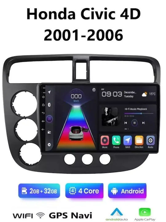 Car Audio System for Honda Civic 2001-2006 Bluetooth USB WiFi GPS Apple CarPlay Android Auto with 9" Touch Screen