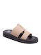 Leather Women's Flat Sandals Beige
