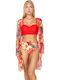 Set Bikini 3 Τεμαχίων Ψηλόμεσο Floral Κόκκινο