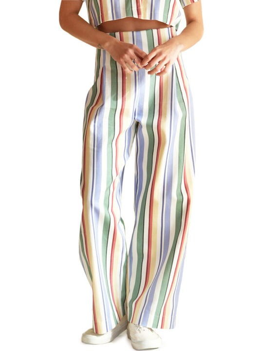 Madame Shou Shou Women's Fabric Striped Trousers