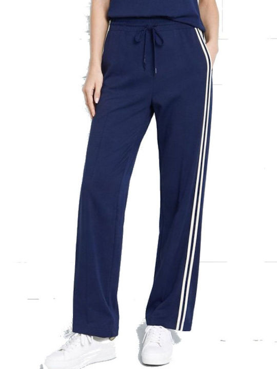 Women's Fabric Trousers in Loose Fit Striped Blue