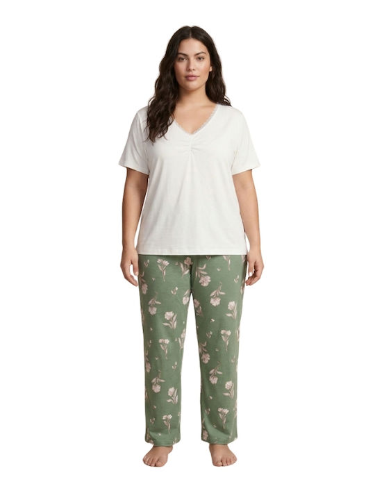 Siyah Inci Set Pijamale Dama de Vară Verde