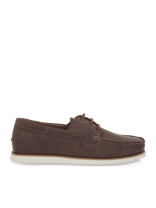 JK London Leather Men's Boat Shoes in Tabac Bro...
