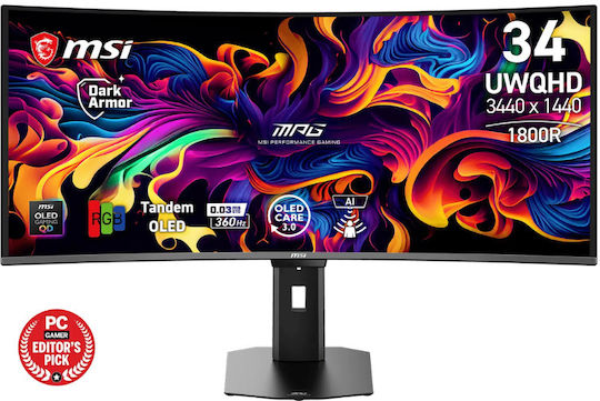 MSI MPG 341CQR X36 Ultrawide QD-OLED HDR Curved Gaming Monitor 34" QHD 3440x1440 360Hz with 0.03ms Response Time GTG