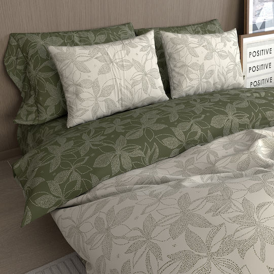 Charalambidis Textiles Krinus Cearceaf Dublu 200x260 cm Verde Măsliniu