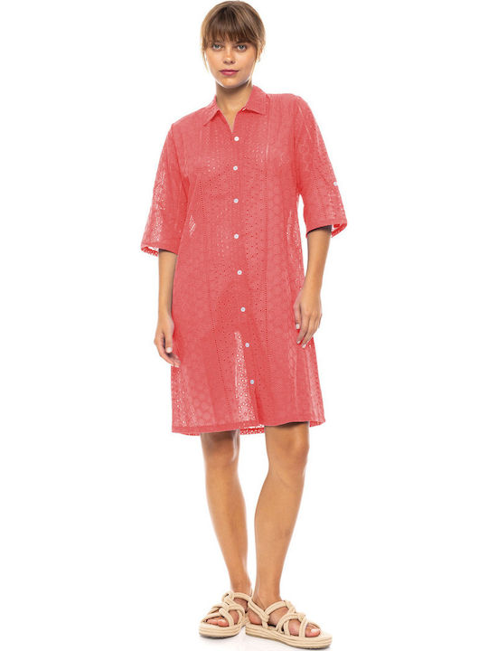 Pink Label Γυναικείο Φόρεμα Παραλίας Coral