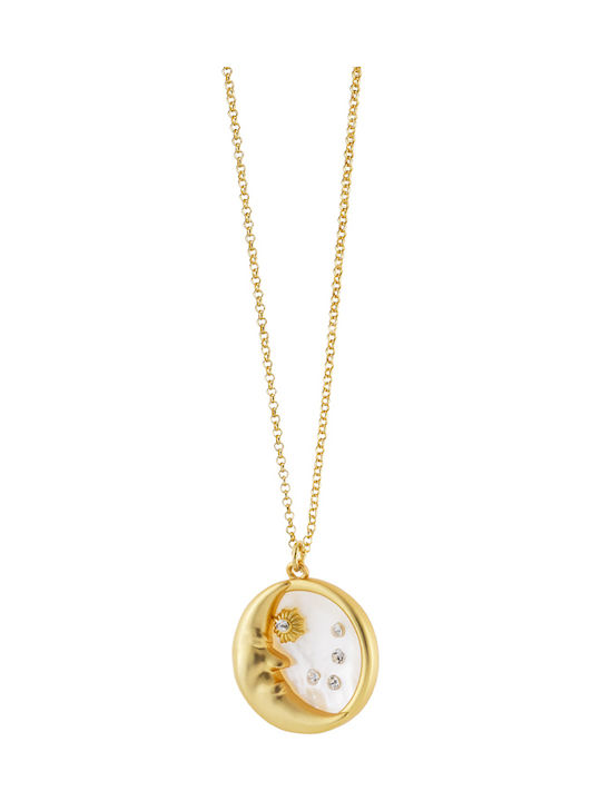 Loisir Necklace Moon Gold Plated with Zircon