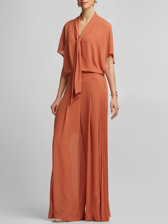 Women's High Rise Fabric Trousers Terracotta