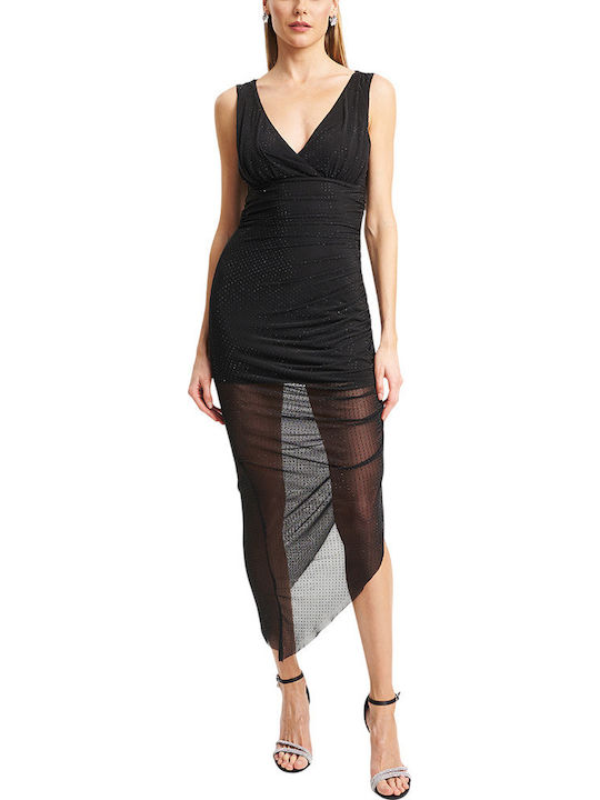 Summer Midi Evening Dress with Tulle Black