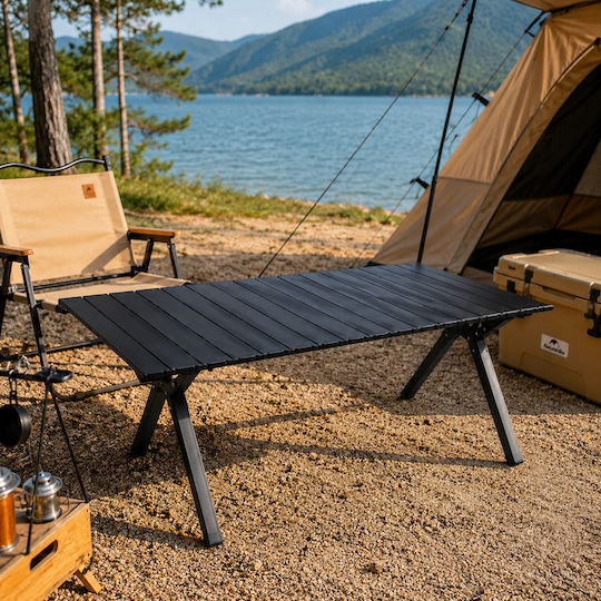 ForHome Metallischer Campingtisch Klappbar 90x60x45cm Schwarz