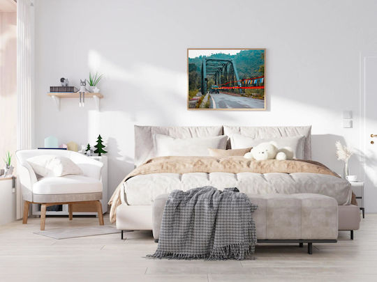 Painting Car Crossing Bridge In Scenic Landscape Bridge Crossing Car Picturesque Landscape 65x40
