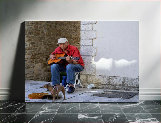 Street Musician With Dog Μουσικός Δρόμου Με Σκύλο 1 σε Καμβά