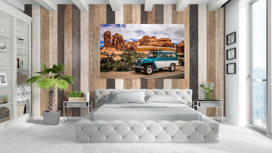 Vintage Car Canoe In Rocky Landscape Painting 65x40