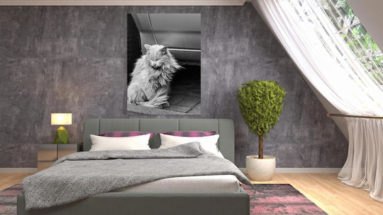 iLovePrints Gemälde Schwarz Weiß Katze Sitzt Neben Einem Auto 60x90