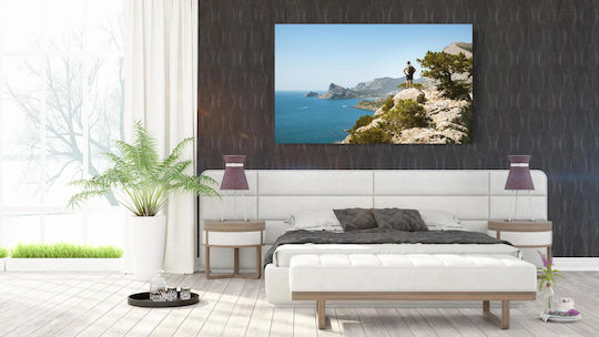 Панел Hiker Overlooking Sea Rocky Mountains Пешоходец Гледка Към Морето Скалисти Планини 100x70