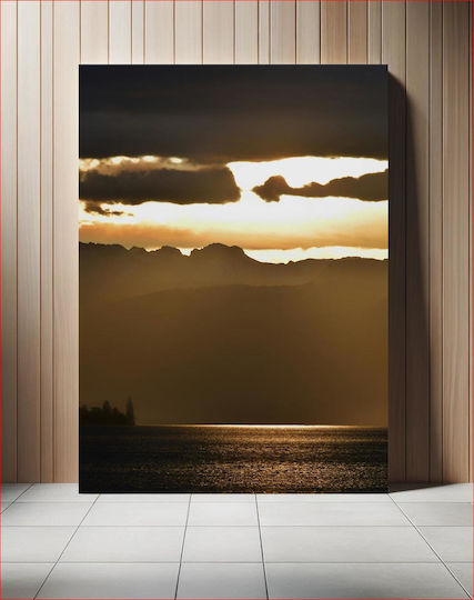 Painting Sunset Over Mountains Sea 70x100