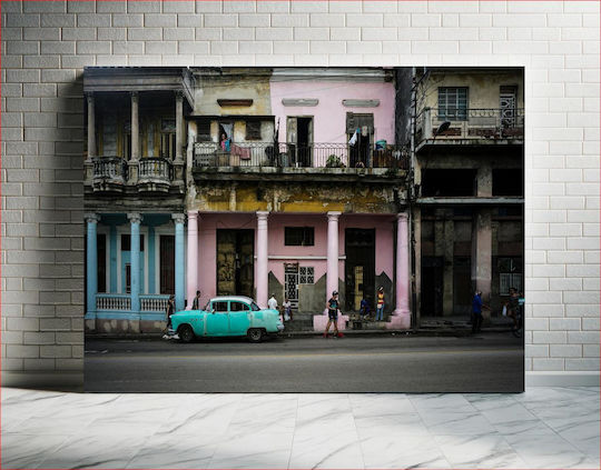 Painting Colorful Street Scene Classic Car Multicolored Street Scene Classic Car 65x40