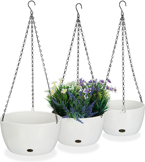 Relaxdays Set 3 Ghivece De Flori Din Plastic Albe
