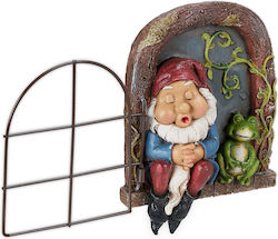 Relaxdays Sleeping Gnome At Window Blue Brown Red 17x4.5x12 Cm