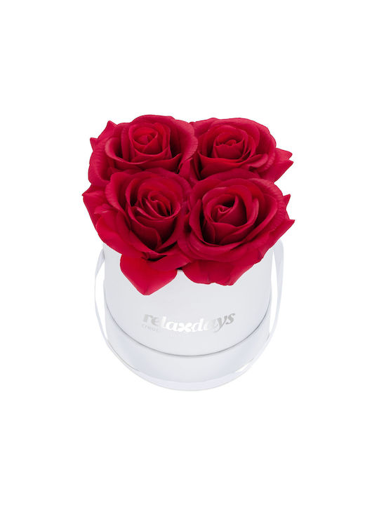 Relaxdays Weiße Runde Box 4 Rosen Weiß Rot 14x13x13 cm