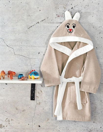 Kinderbademantel Beige mit Kapuze