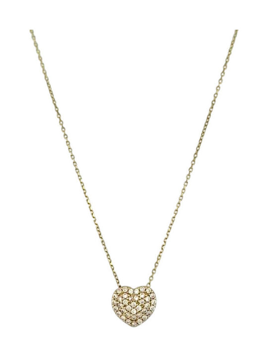Rubini Necklace with Heart Design in 9 K Gold with Zircon