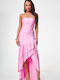 Sommer Maxi Abendkleid Trägerlos mit Rüschen Rosa