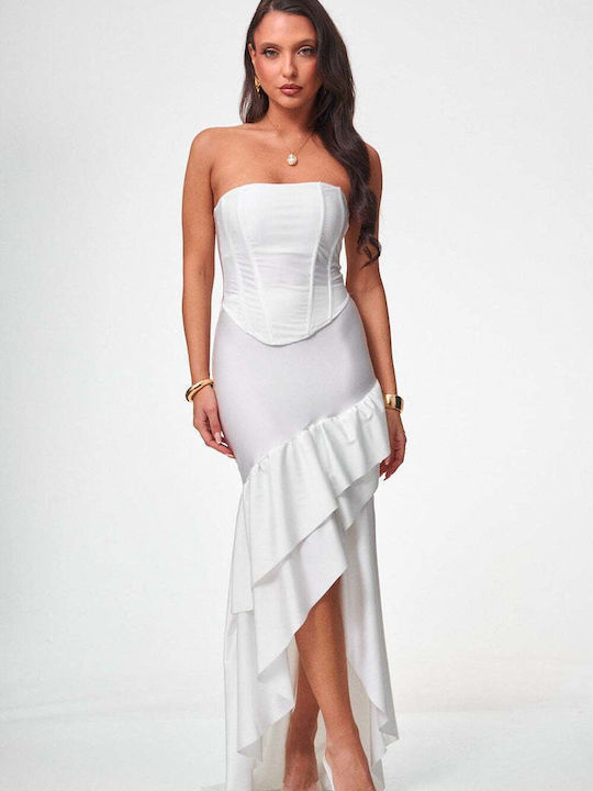 Decoro Sommer Maxi Abendkleid Trägerlos mit Rüs...