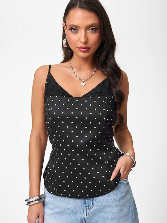 Decoro Women's Blouse with Lace Polka Dot Black